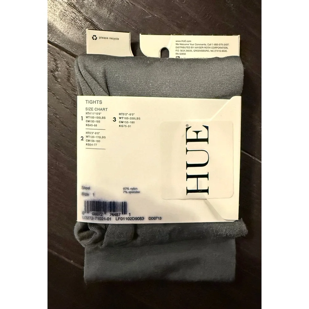 HUE Womens Size 1 Tights Steel Shine Control Top Opaque Gray Hosiery NEW